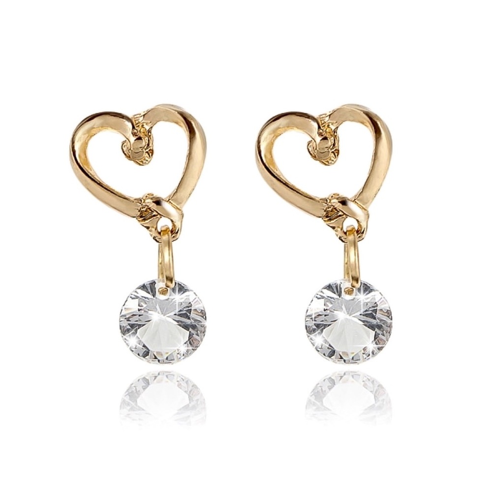 Any 4/$25! Gold Hearts w/Drop Crystal Earrings - Picture 3 of 8